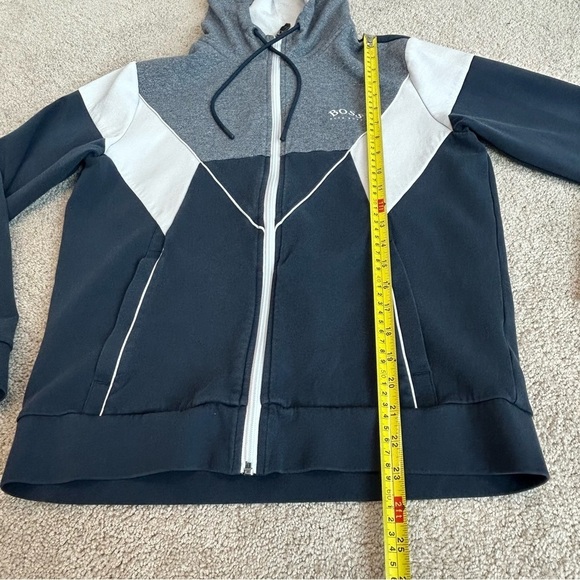Boss men’s gray blue Colourblocked Cotton-Blend Hooded Sweatshirt Sz S - Picture 9 of 10